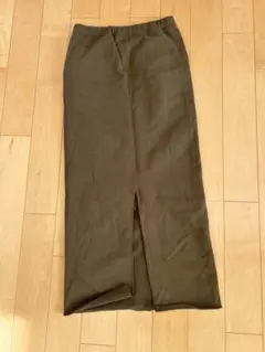 スリット入り スウェット　 タイトスカート　裏毛　カーキ　マキシ丈