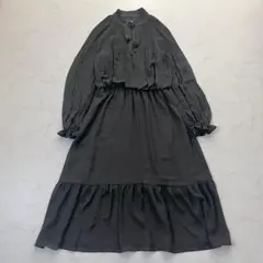 美品　ローレンラルフローレン　ボウタイ　タックプリーツワンピース　長袖　黒　XL