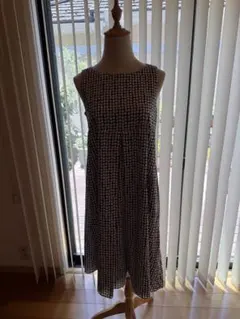 美品 S MaxMara リネン混 ノースリーブフレアワンピース 40 ネイビー