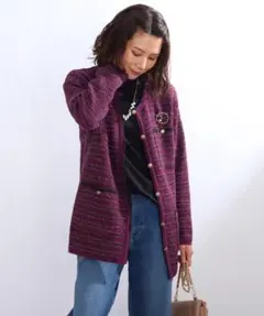 期間限定値下げ中‼️ Reflect ツイード風ニットカーディガン ワインレッド