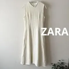 ZARA コットン ツイード ノースリーブ ロング タイト ワンピース 白
