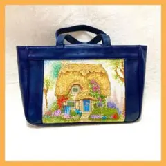 【極美品】 刺繍 ハンドバック ネイビー 花柄 カバン a69