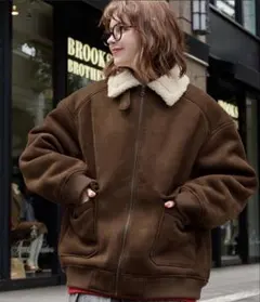 ボア襟付きフェイクムートン ミリタリーブルゾン/フライトジャケット