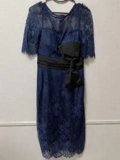 ネイビー リボン　レースワンピース 結婚式　二次会　パーティー　オケージョン