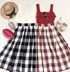 DEICY デイジー　ブロックチェック　タックスカート　　M ギンガムチェック