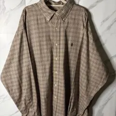 [早い者勝ち]Ralph Lauren ブラウンチェック長袖シャツBDシャツ L