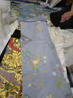 美品】米沢織 紬さがの 八寸名古屋帯 スワセンイ 眼鏡織 格子柄 正絹