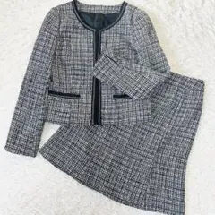 セレモニースカートスーツセット　ノーカラー　ツイード　ラメ　大きいサイズ 13号