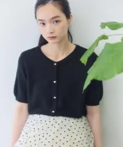 fifth 金ボタンサマーニット半袖カーディガン ブラック