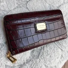 【値下げ！】LEATHER JEWELS バーガンディ 長財布　クロコ型押しのサムネイル