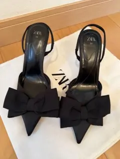 ZARA ブラックリボンミュール ヒール