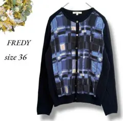 FREDY 長袖カーディガン サイズ36 ネイビー 丸首 シェルボタン 4647のサムネイル