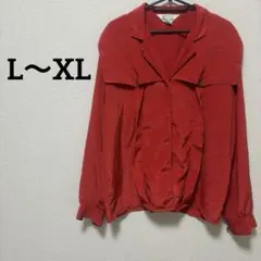 ヴィンテージ風 赤 とろみブラウス 【L〜XL】　海外古着✨