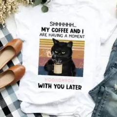 【人気】　猫　プリント　Tシャツ　カットソー　イラスト　XL　ホワイトのサムネイル