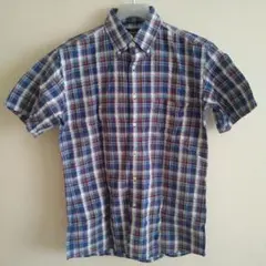 BEAMS ボタンダウンチェック半袖シャツ