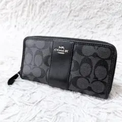 coach 長財布　ラウンドファスナー　シグネチャー　レザー　ブラック　黒のサムネイル