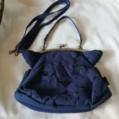 ROOTOTE　猫顔デザインショルダーバッグハンドバッグ　ネイビー　がま口のサムネイル