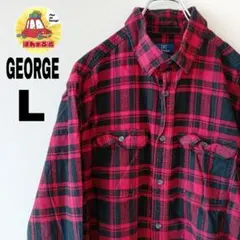 USA古着 GEORGE ネルシャツ　レッド　ブラック　チェック