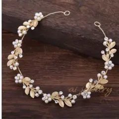 フラワーリーフアンティークゴールドヘッドドレスウェディングヘアアクセサリー結婚式