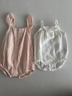 H&M ピンク ホワイト ロンパースセット