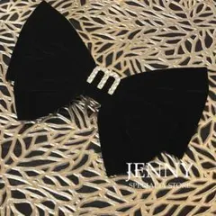 ベロア リボン ヘアクリップ 大きめ 黒 キラキラ ハレの日 女の子 髪飾り