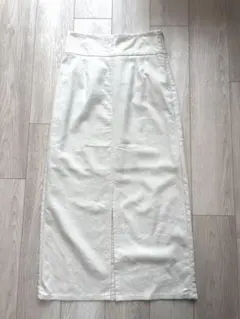 白　アイボリー　ロングスカート GU リネンブレンド　ナロースカート　L