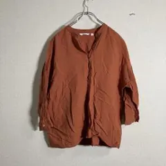 UNIQLOユニクロ425466リネンブレンドスキッパーシャ七分オレンジLのサムネイル