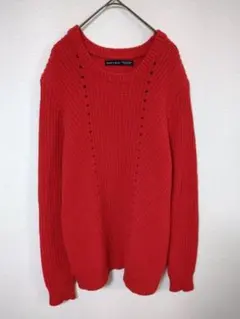 ザラ　ZARA MAN　ニットセーター　メンズM　赤色　綿100％　Uネック