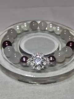 ★天然石ブレスレット※スコロライト、シェルパール、ジルコンのトップ