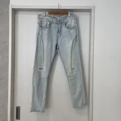 ZARA ライトブルーダメージデニムパンツ　メンズ　スキニー　ジーンズ
