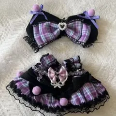 得！ぬい服 ぬいぐるみ用衣装 チェック柄 ワンピース ヘッドドレス セット