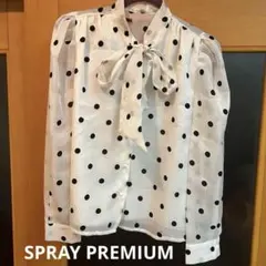 SPRAY PREMIUM ドット柄 ボウタイ リボン シアーブラウス Mのサムネイル