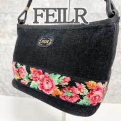 FEILER フェイラー ハンドバッグ シュニール織 パイル地 薔薇 花柄 黒