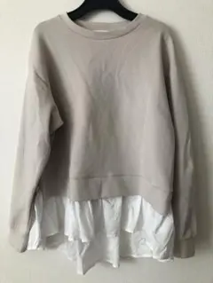 レイヤードデザイン トレーナー Sサイズ グリーン　ライトベージュ