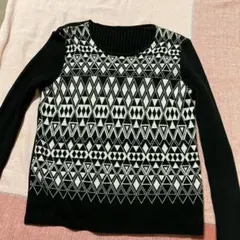 レリアン　幾何学模様の長袖ニット　黒　Mのサムネイル