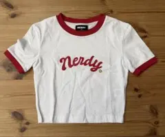 【美品】韓国　NERDY ロゴ刺繍 リンガーTシャツ ホワイト レッド XSのサムネイル