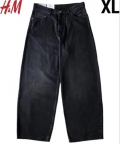H&M ブラック ワイドレッグ デニムパンツ XL