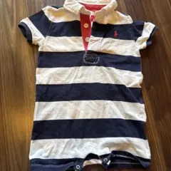 Ralph Lauren ネイビーとホワイト ストライプロンパース 24M