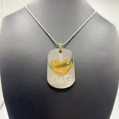 DOLCE&GABBANA ネックレス リベット打ちゴールドハート ドッグタグ