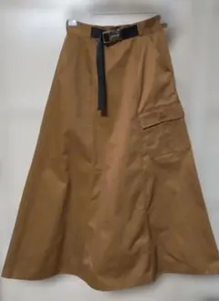 ブラウン フレアスカート ベルト付き