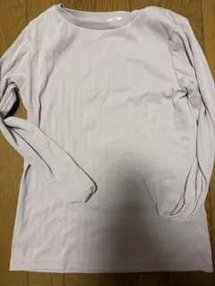 リブ編み長袖Tシャツ 薄いピンク