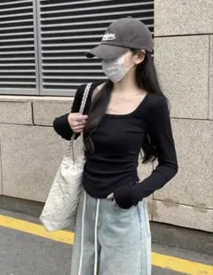 レディース スクエアネック プルオーバー Tシャツ