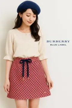 バーバリーブルーレーベル 総柄スカート 38 ピンク ロゴプレート付き