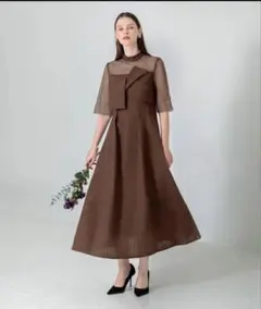 LEJA レジャ　ビスチェ風花柄シアーレースワッフル生地ロングドレスワンピース