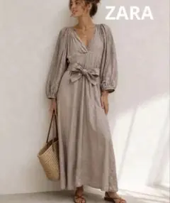 ZARA ◯バルーンスリーブ　ワンピース【X S】ロング　ワッシャー素材