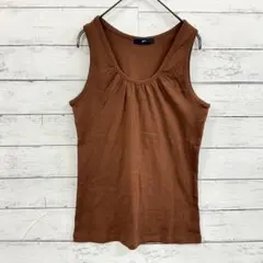 GU✨タンクトップ 【L】Uネック ストレッチ ブラウン