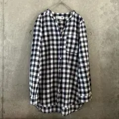 OLD NAVY ギンガムチェック チュニックシャツ 長袖 M リネン混のサムネイル