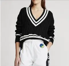 ラルフローレン♡激レアＶネックケーブルコットンセーター　ブラック