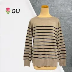 2501【GU】リブニットセーター チュニック ボーダー カジュアルコーデ薄手