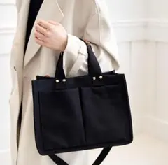 トートバッグ ③ ブラック 黒 ショルダー 2WAY 軽量 大容量 通勤 通学